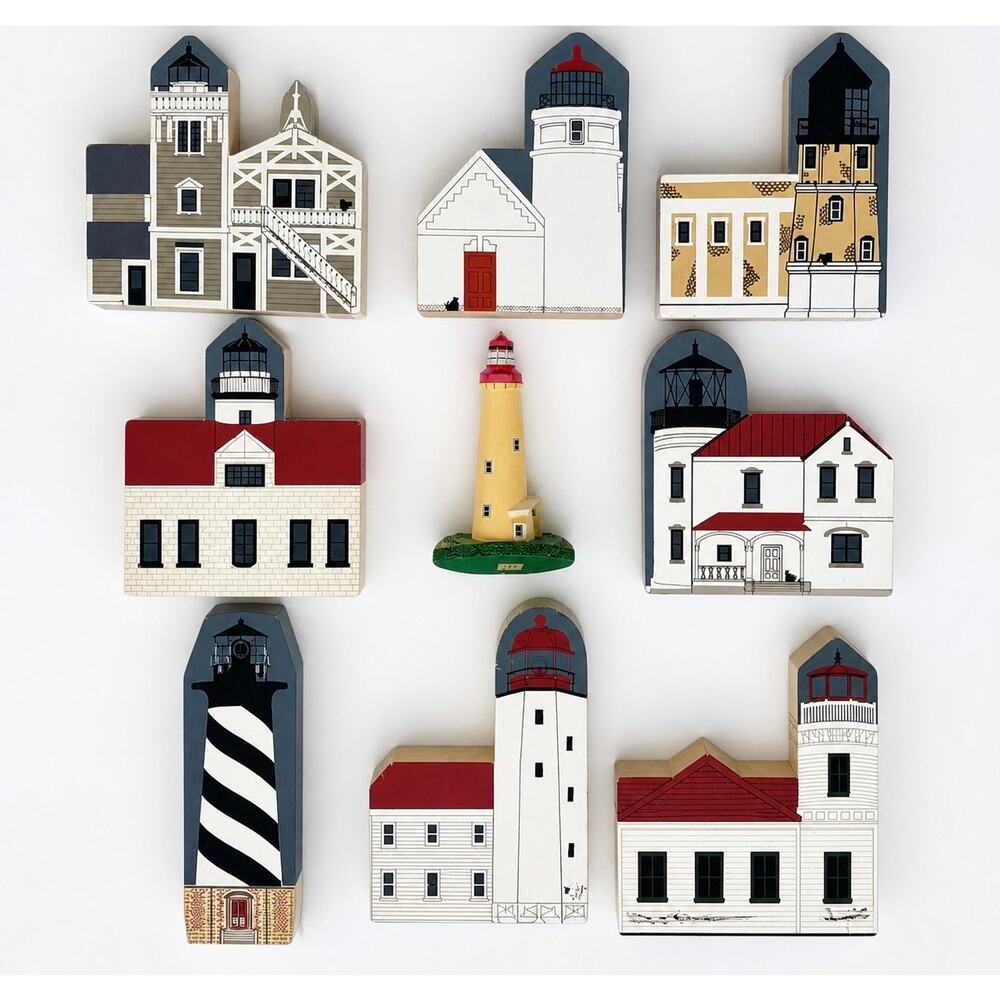 Cat’s Meow Village Lighthouse Wooden Shelf Sitters Nautical Coastal Decor Lot